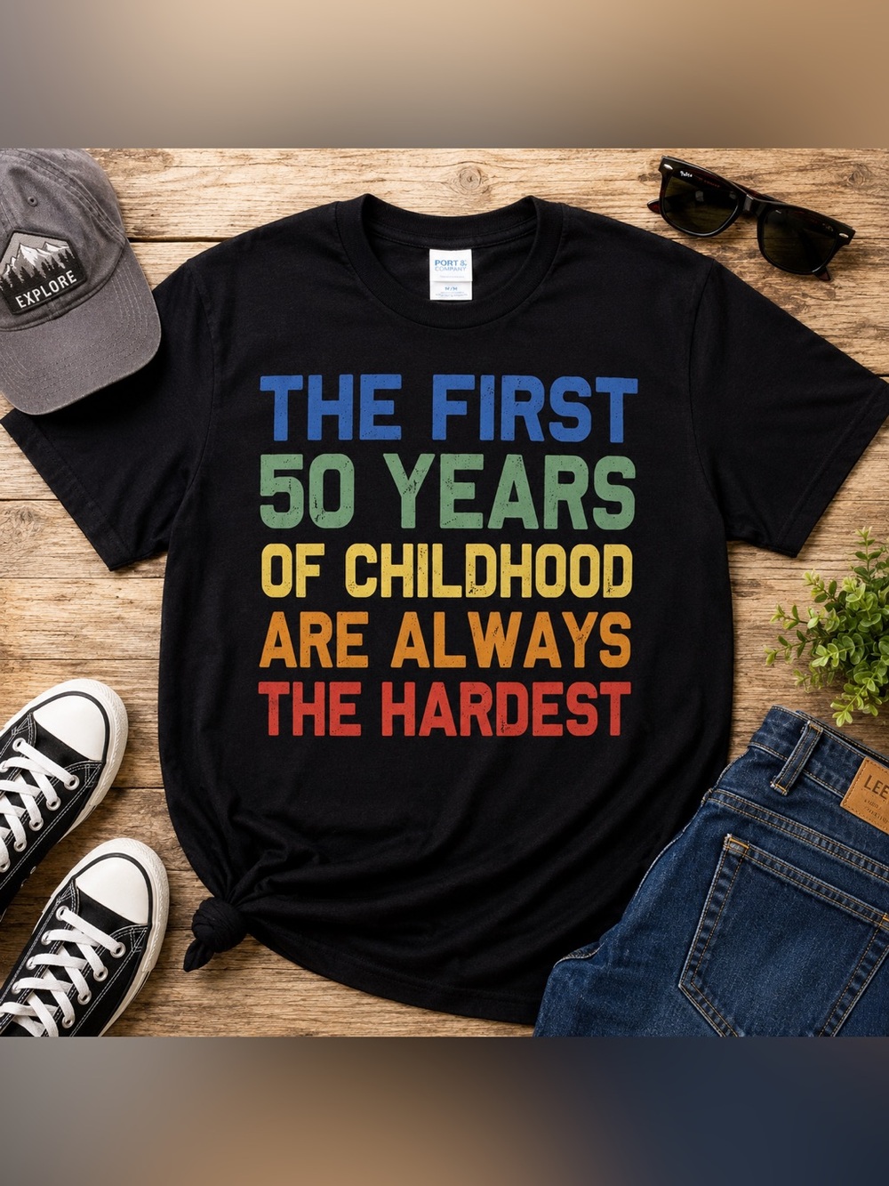 Funny 50th Birthday Graphic Tee Black Men’s XL 50 Years Childhood Shirt